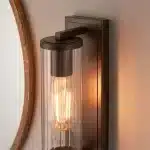 Bathroom wall light in dark bronze finish with clear glass shade