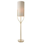 Floor lamp in satin brass finish with natural fabric shade