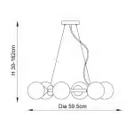 Measurements of satin brushed gold ring pendant light