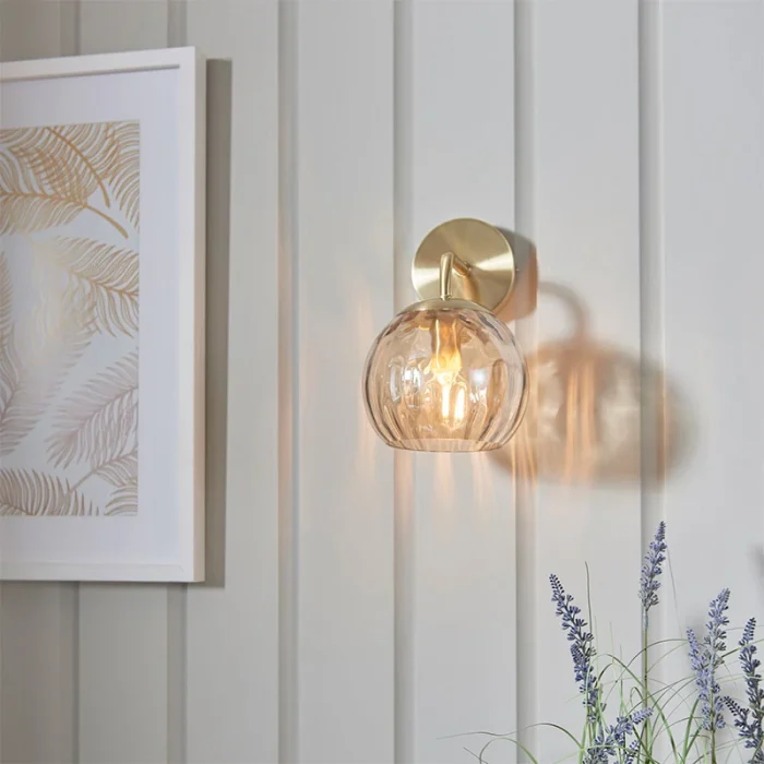 Wall Light With Champagne Lustre Dimpled glass Shade