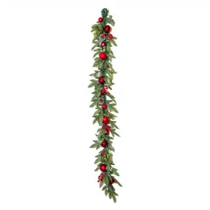 Green Christmas Garland With Baubles and Pine Cones