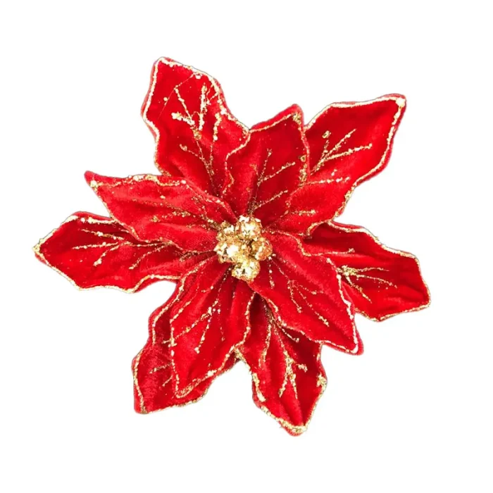 Red Flower With Gold Glitter Christmas Tree Decoration