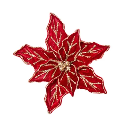 Red Flower With Gold Glitter Christmas Tree Decoration