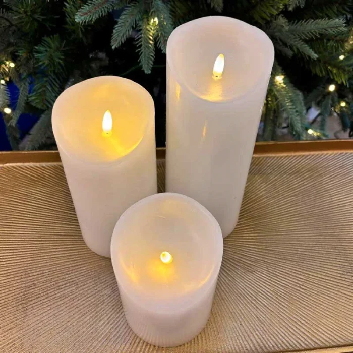 Set of 3 Battery Operated White Christmas Candles