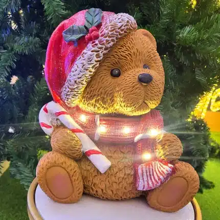 Teddy Bear With Candy Cane Christmas Table Decoration