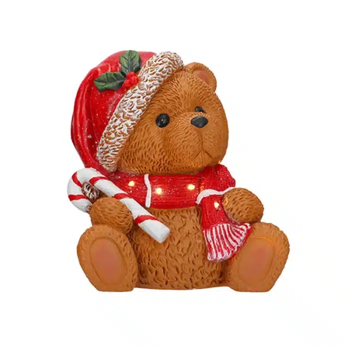 Teddy Bear With Candy Cane Christmas Table Decoration