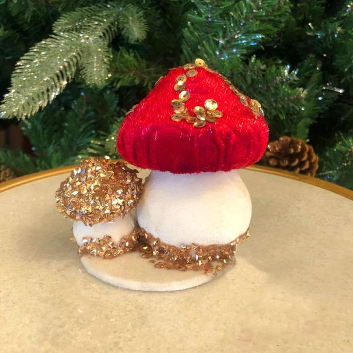 Small Red and Gold Mushroom Christmas Tabletop Decoration