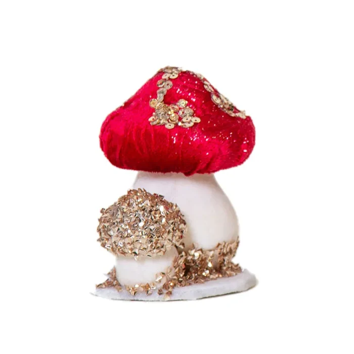 Small Red and Gold Mushroom Christmas Tabletop Decoration