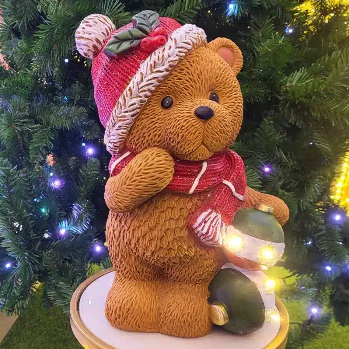 Teddy Bear With Baubles Christmas Table Decoration