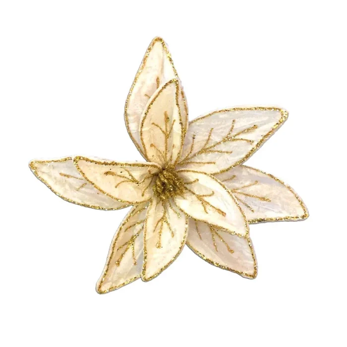 White Flower With Gold Glitter Christmas Tree Decoration