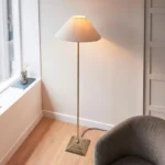Antique Brass Floor Lamp With Natural Linen Shade