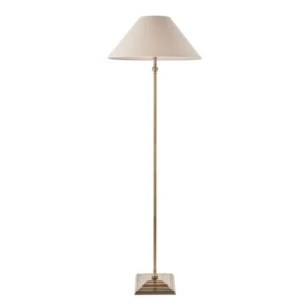 Antique Brass Floor Lamp With Natural Linen Shade