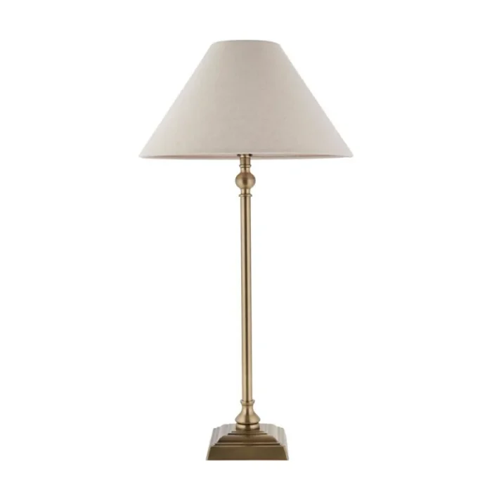 Antique Brass Table Lamp With Natural Linen Shade