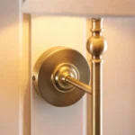 Antique Brass Wall Light With Natural Linen Shade