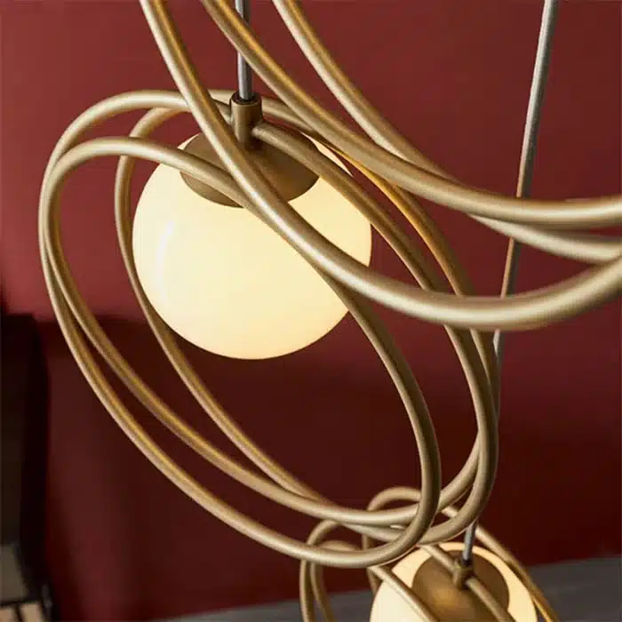 Brushed gold globe pendant light opal glass shade and rings
