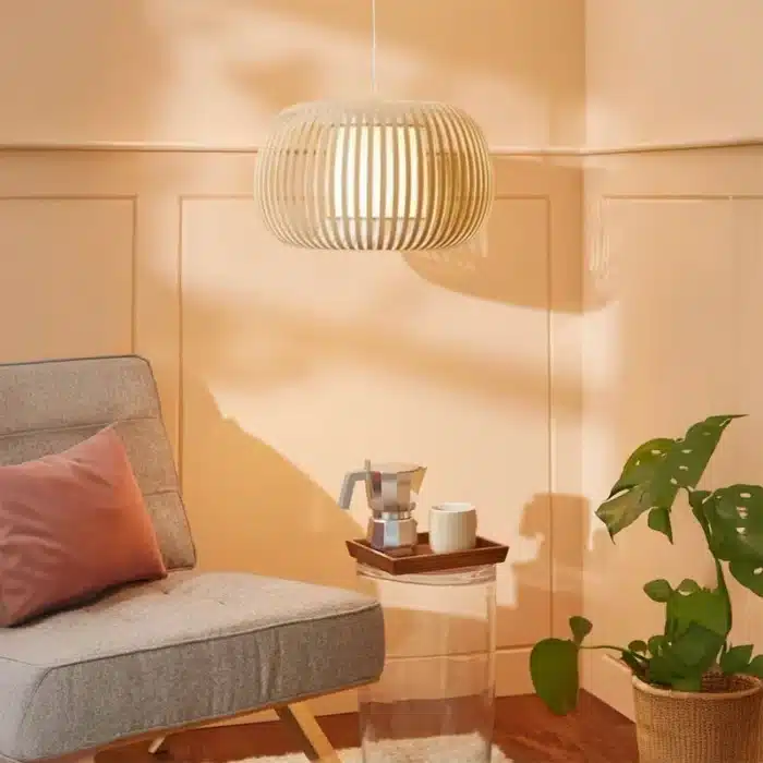 Stone Colour Fabric Shade Pendant Light 38CM