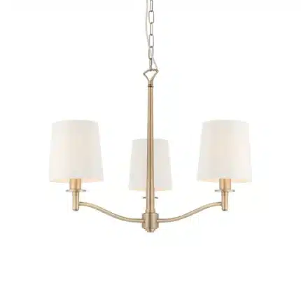 Matt antique brass pendant light with vintage white shades