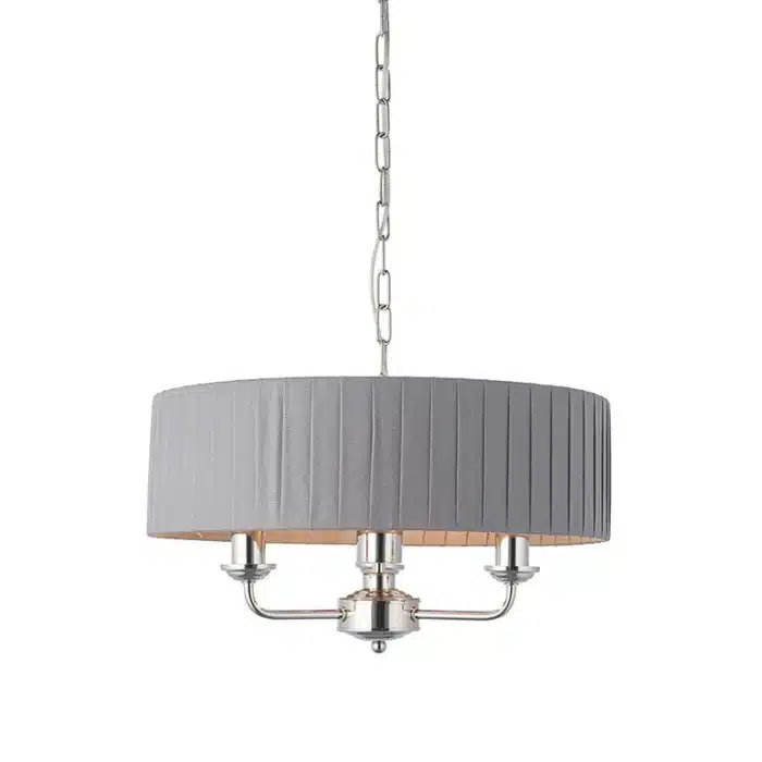 Multi arm bright nickel pendant light with charcoal fabric shade product image