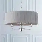 Multi arm bright nickel pendant light with charcoal fabric shade