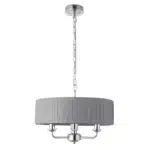 Multi arm bright nickel pendant light with charcoal fabric shade