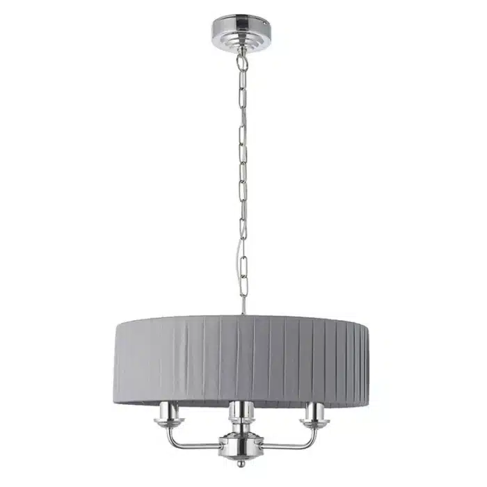 Multi arm bright nickel pendant light with charcoal fabric shade