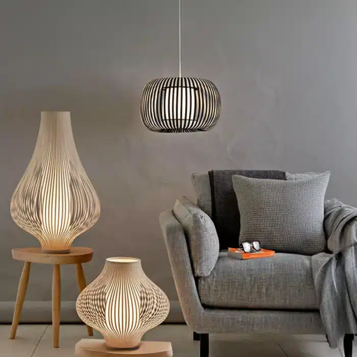 Pendant Light With Dark Grey Fabric Shade 38CM