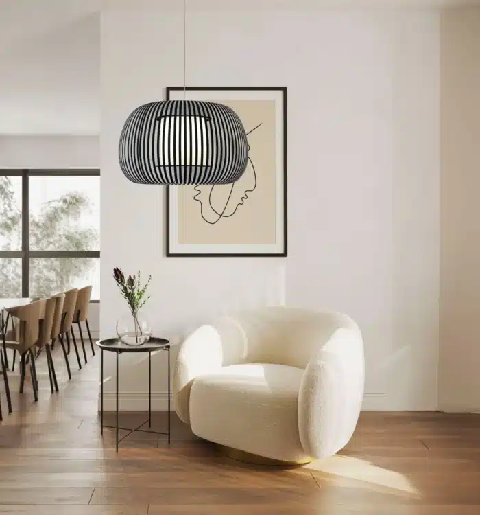 Pendant Light With Dark Grey Fabric Shade 60CM