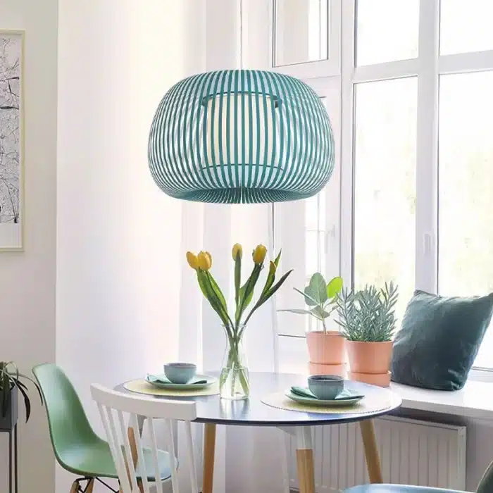 Pendant Light With Green Fabric Shade 60CM