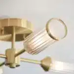 Semi flush satin brass ceiling light ribbed glass shade angle