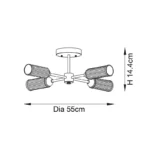 Semi flush satin brass ceiling light ribbed glass shade dimensions