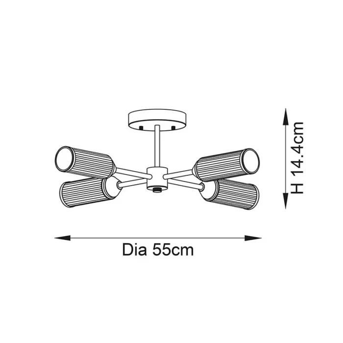 Semi flush satin brass ceiling light ribbed glass shade dimensions