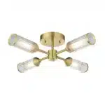 Semi flush satin brass ceiling light ribbed glass shade product image