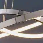 Twin hoop polished chrome LED pendant light close up