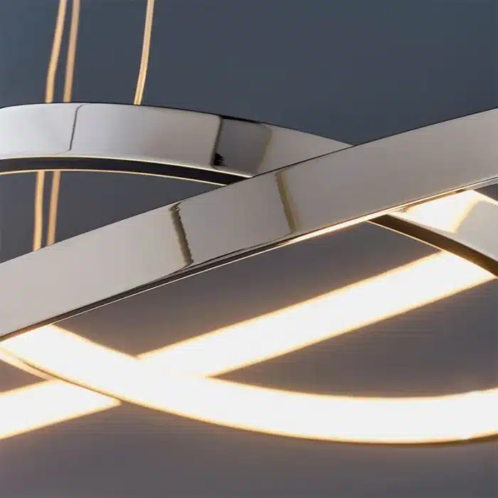 Twin hoop polished chrome LED pendant light close up