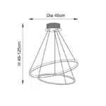 Twin hoop polished chrome LED pendant light dimensions