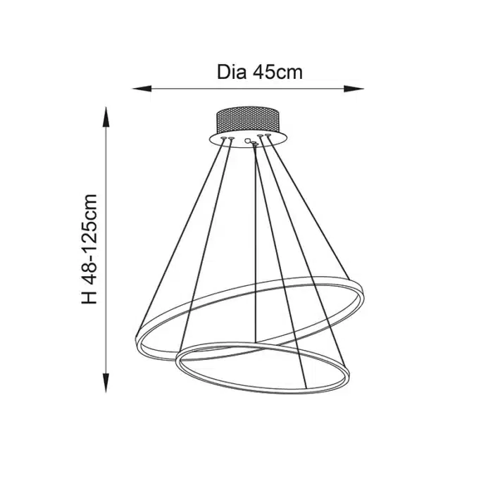 Twin hoop polished chrome LED pendant light dimensions