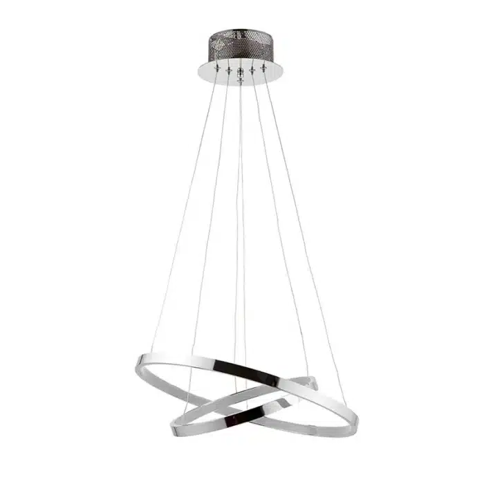 Twin hoop polished chrome LED pendant light full view non lit