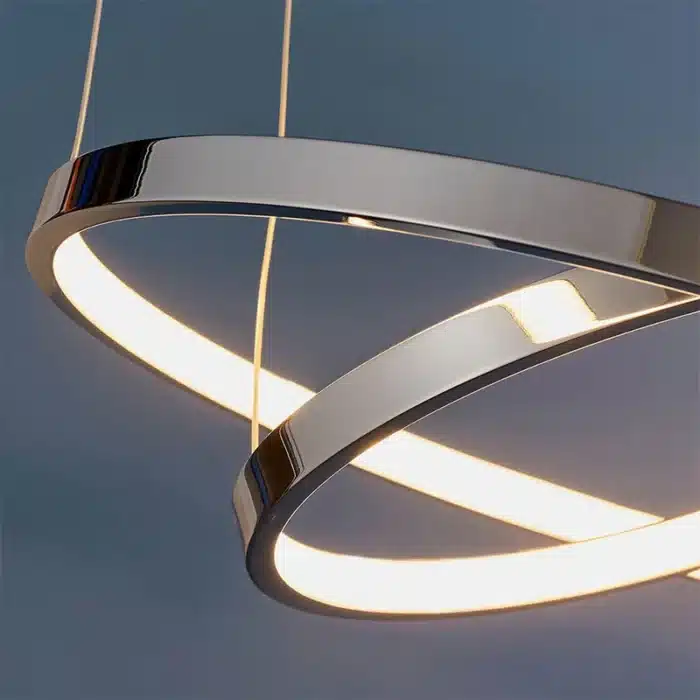 Twin hoop polished chrome LED pendant light integrated LED