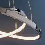 Twin hoop polished chrome LED pendant light side angle