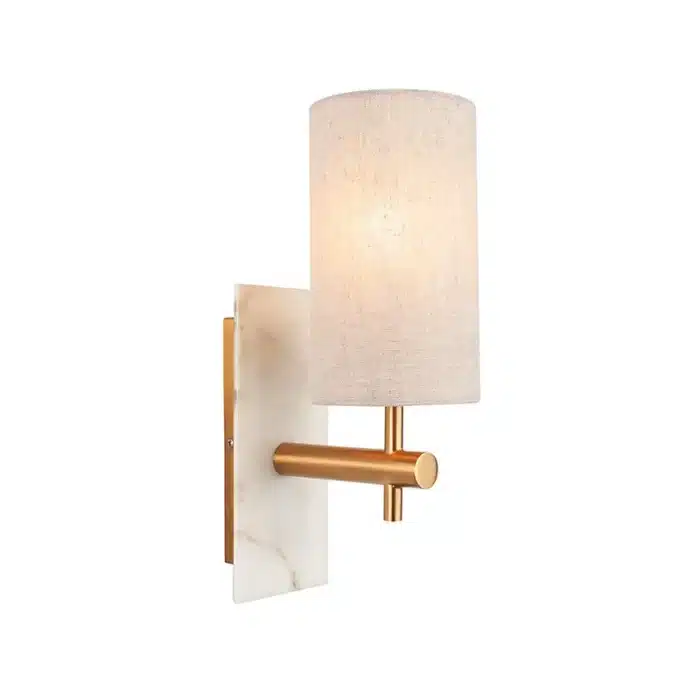Brass marble effect wall light with linen shade product image