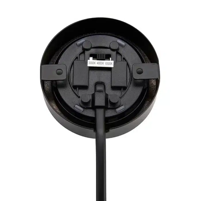 Matt black round LED under cabinet light connection