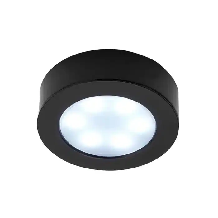 Matt black round LED under cabinet light daylight white
