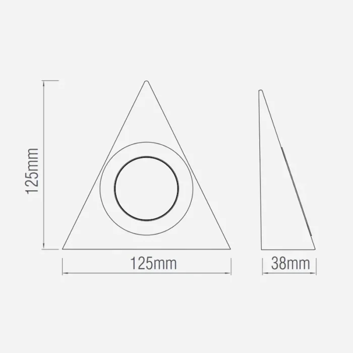 Matt black triangular LED under cabinet light dimensions