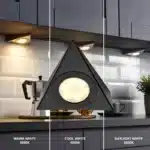 Matt black triangular LED under cabinet light colour temperatures