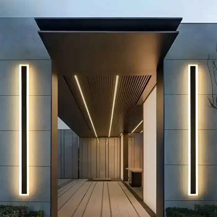 Outdoor 24W acrylic black wall light IP65 rated front angle