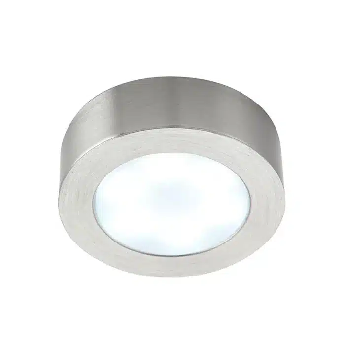 Satin nickel round LED under cabinet light cool white