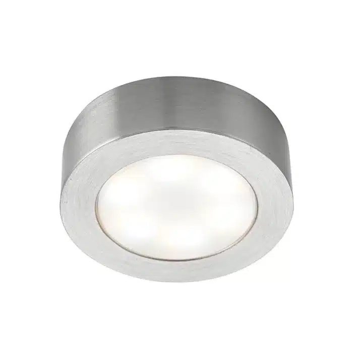 Satin nickel round LED under cabinet light daylight white