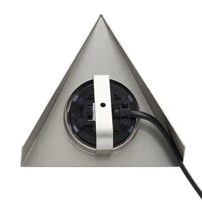 Satin nickel triangular LED under cabinet light connection